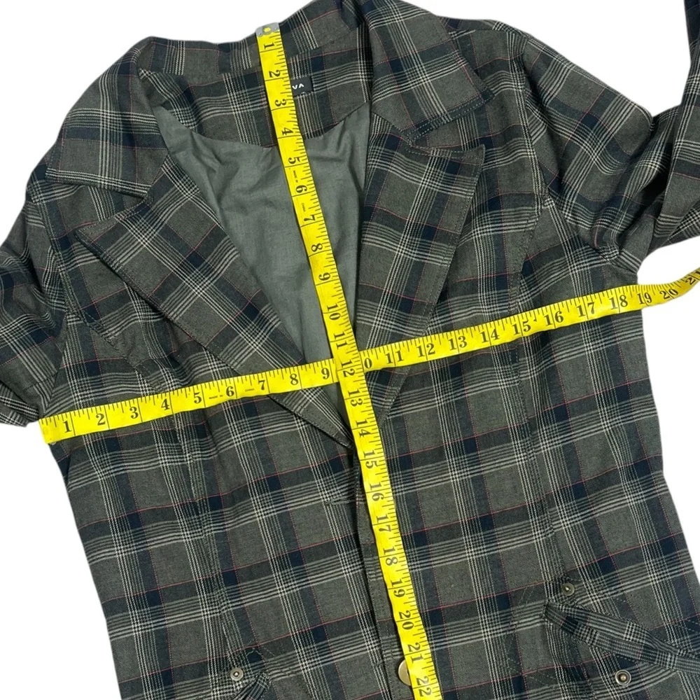 Vintage 90s Y2K Green Plaid Boyfriend Blazer Oversized Preppy Dark Academia